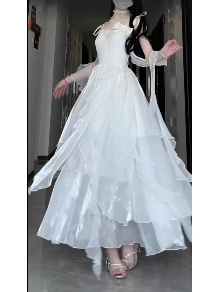 Sexy A line Spaghetti Straps White Chiffon Party Prom Dresses Birthday Outfits
