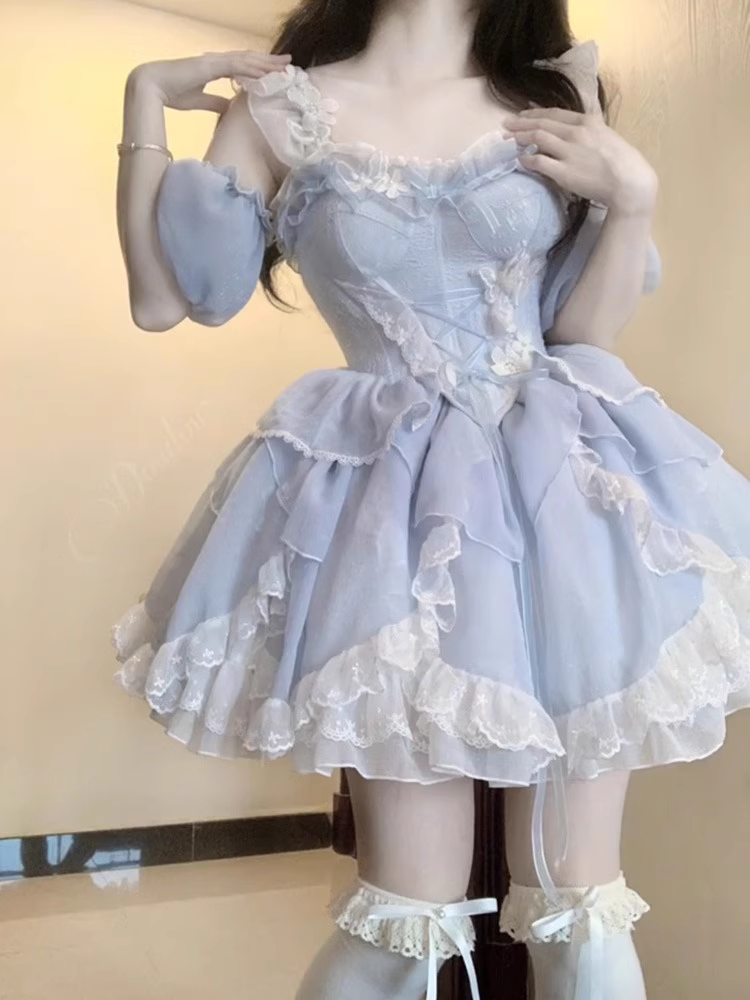 Cute Ball Gown Straps Blue Short Cocktail Dresses Birthday Outfits