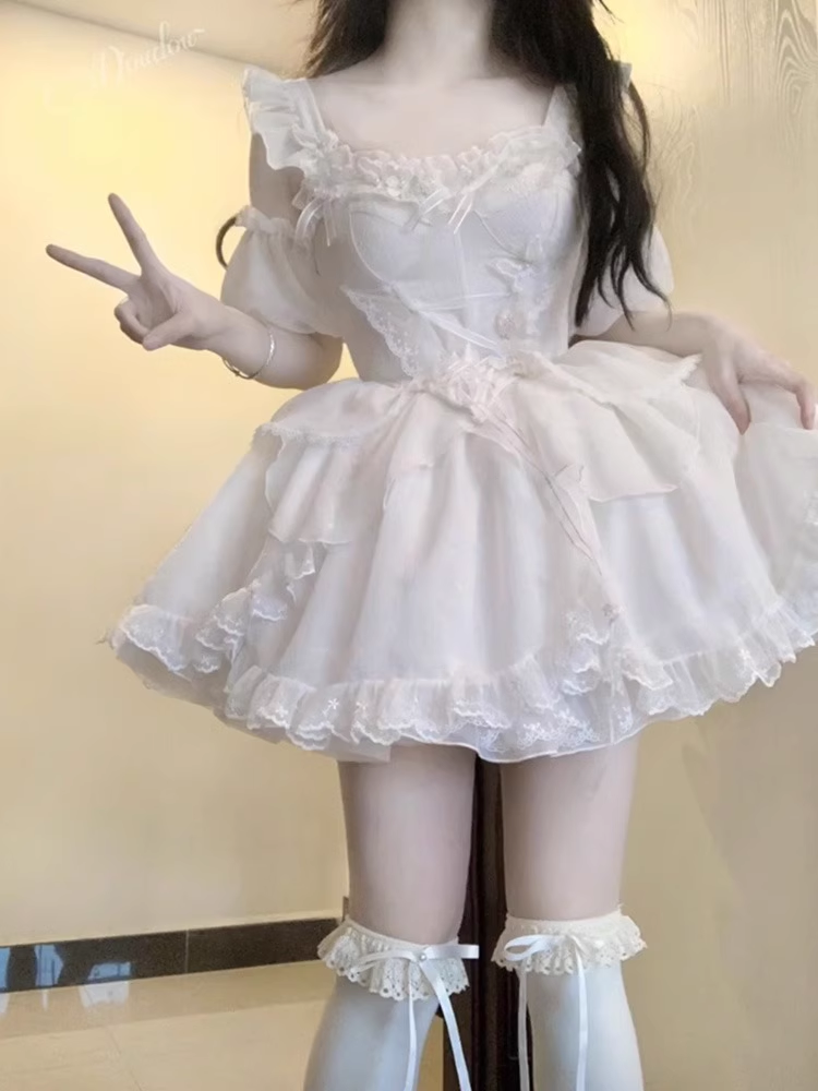 Cute Ball Gown Straps White Short Cocktail Dresses Birthday Outfits