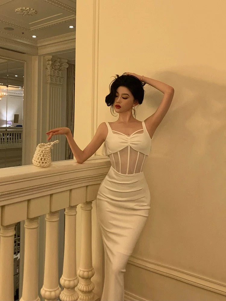 Sexy Sheath Straps White Ankle Length Prom Dresses Birthday Outfits