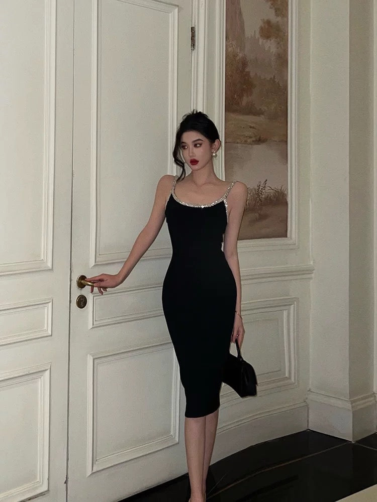 Sexy Sheath Spaghetti Straps Sleeveless Black Knee Length Prom Dresses Birthday Outfits