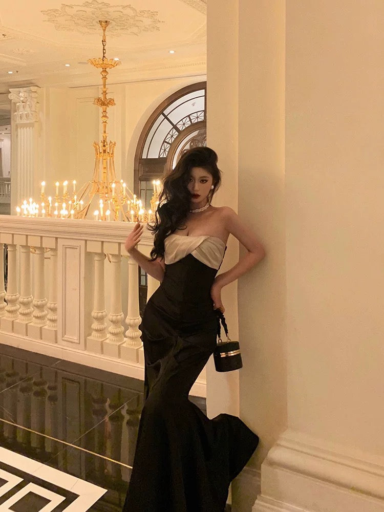 Sexy Mermaid Strapless Sleeveless Black Ankle Length Ruffle Prom Dresses Birthday Outfits