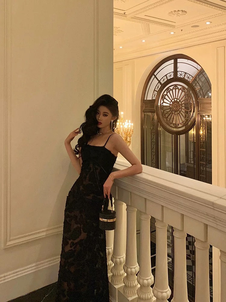 Sexy Mermaid Spaghetti Straps Lace Long Black Prom Dresses Birthday Outfits