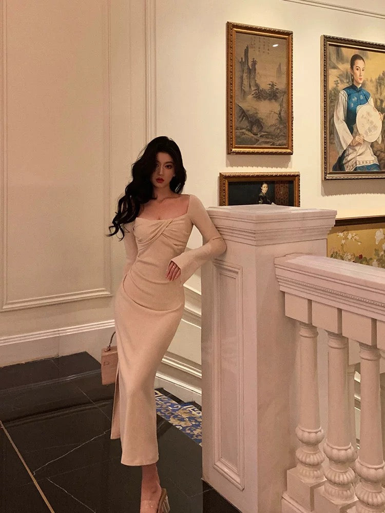 Gorgeous Sheath Square Neckline Long Sleeves Date Night Dress Prom Dresses Birthday Outfits