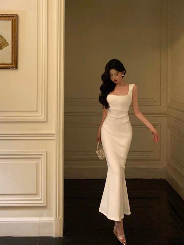Sexy Mermaid Straps White Sleeveless Date Night Dress Prom Dresses Birthday Outfits