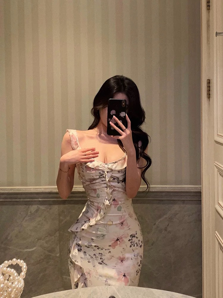 Sexy Sheath Straps Neckline Sleeveless Floral Ankle Length Prom Dresses Birthday Outfits
