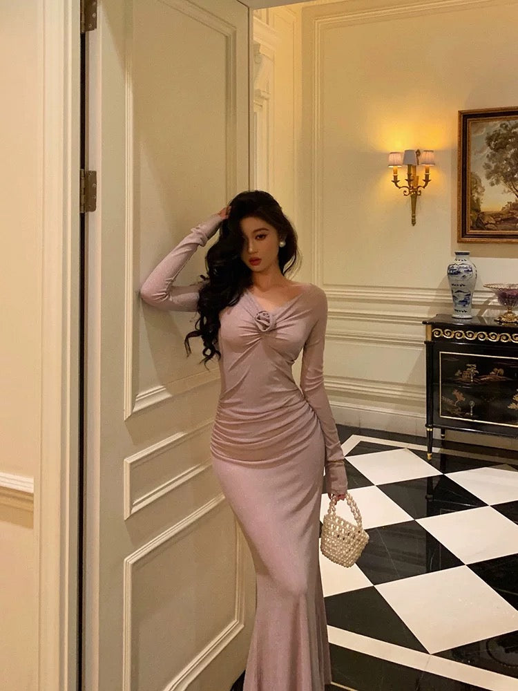 Sexy Sheath Long Sleeves Lilac Tea Length Prom Dresses Birthday Outfits