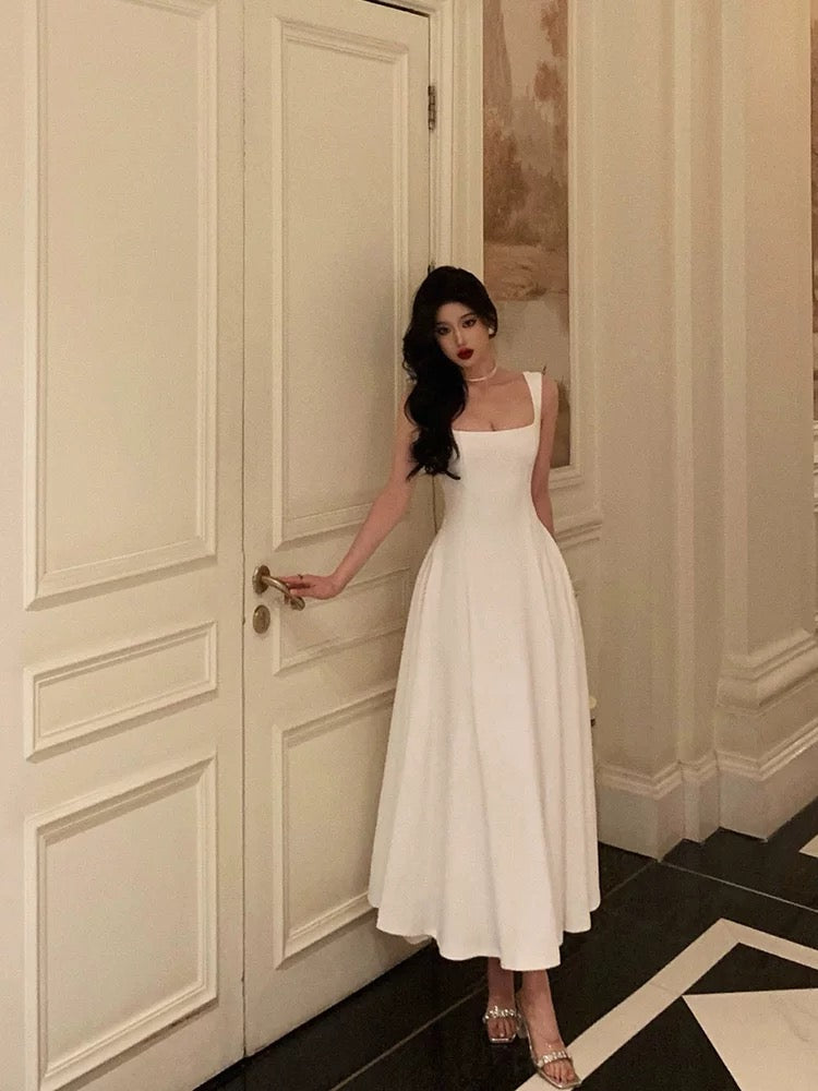 Sexy A Line Straps Sleeveless White Tea Length Prom Dresses Birthday Outfits