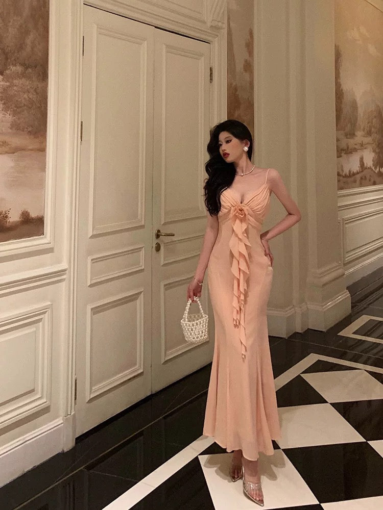 Gorgeous Sheath Spaghetti Straps Pink Chiffon Date Night Dress Prom Dresses Birthday Outfits