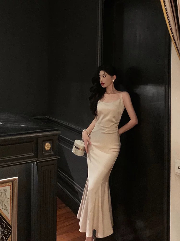 Sexy Sheath Spaghetti Straps Sleeveless Silk Satin Prom Dresses Birthday Outfits