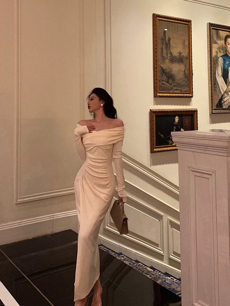 Gorgeous Mermaid Off The Shoulder Long Sleeves Date Night Dress White Prom Dresses Birthday Outfits