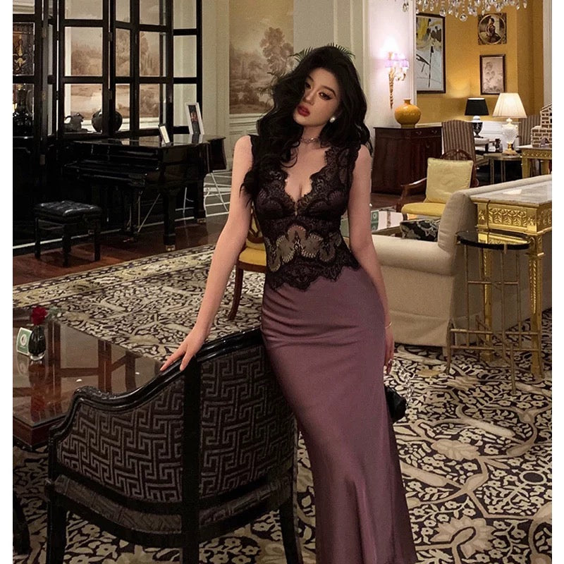 Sexy Sheath V Neckline Sleeveless Grape Tea Length Prom Dresses Birthday Outfits