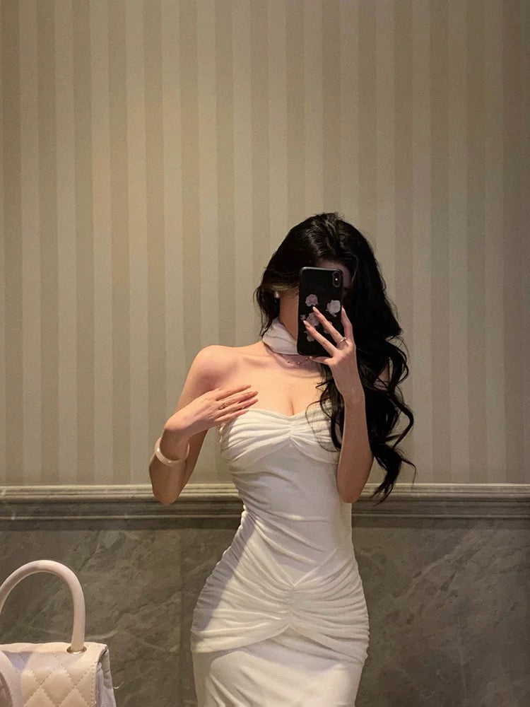 Sexy Mermaid Sweetheart White Long Prom Dresses Simple Fold Birthday Outfits
