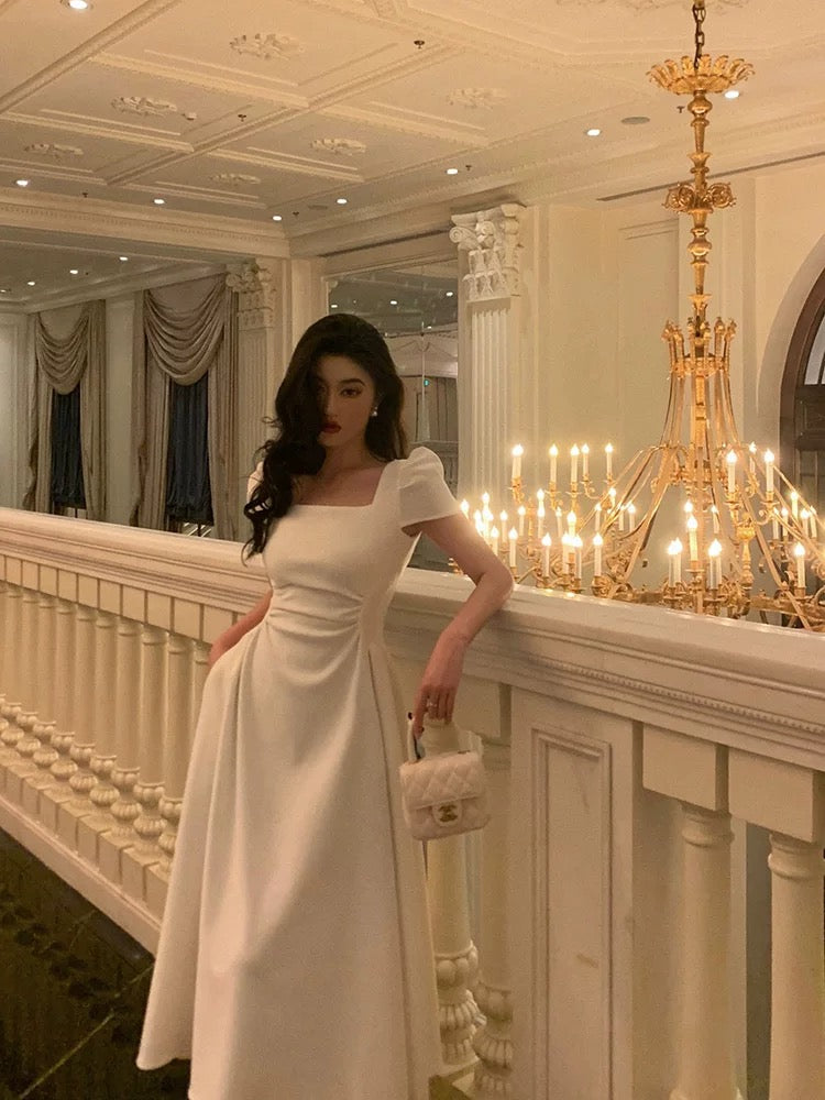 Gorgeous A line Short Sleeves White Date Night Dress Prom Dresses Birthday Outfits