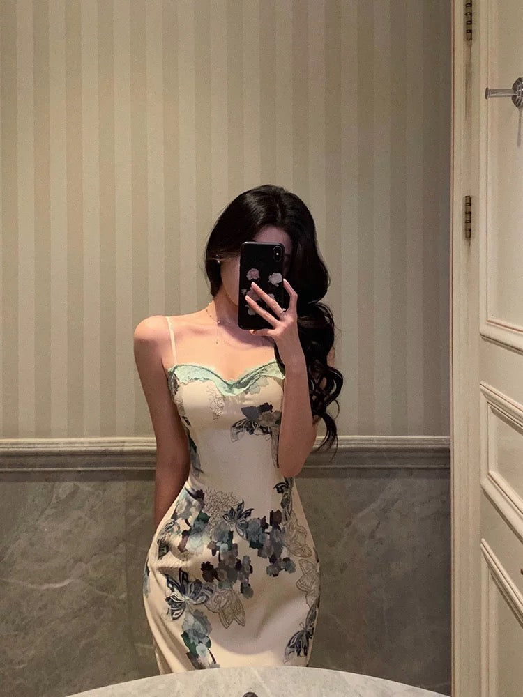 Pretty Sheath Spaghetti Straps Sleeveless Floral Date Night Dress Prom Dresses Birthday Outfits