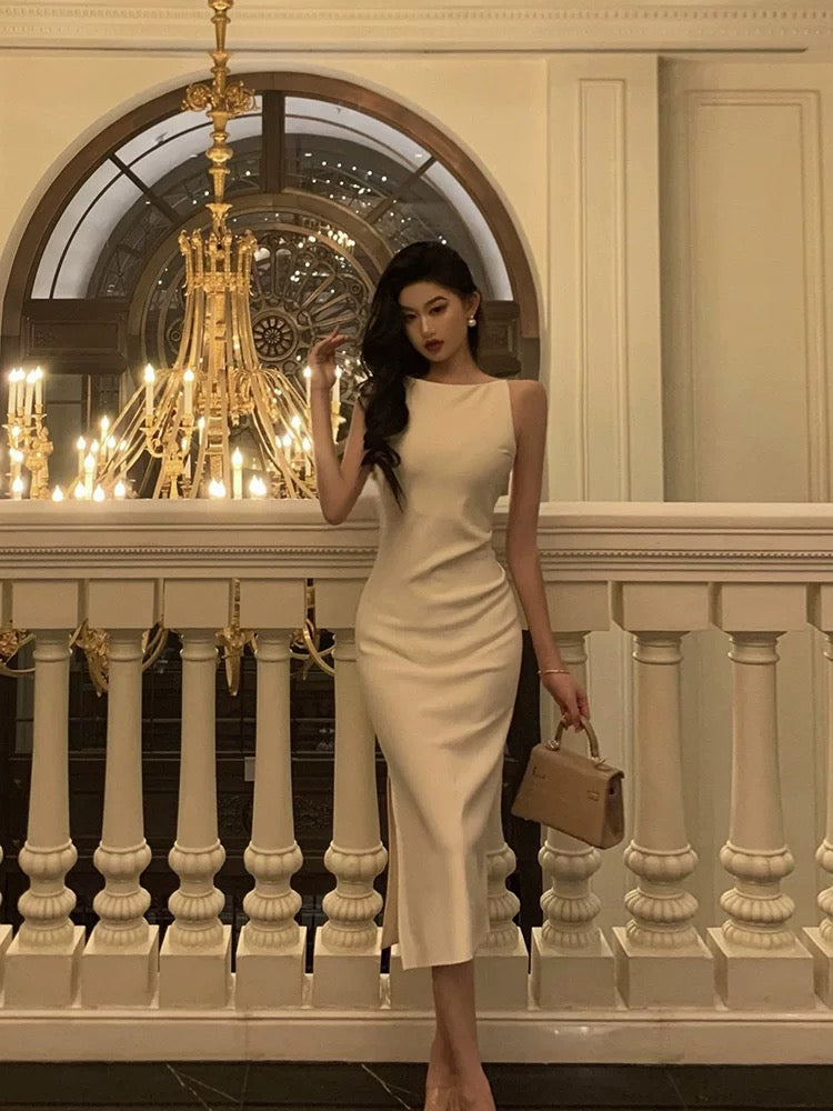 Sexy Sheath Bateau White Satin Tea Length Prom Dresses Birthday Outfits
