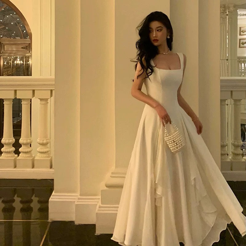 Gorgeous A line Square Neckline Sleeveless White Date Night Dress Prom Dresses Birthday Outfits