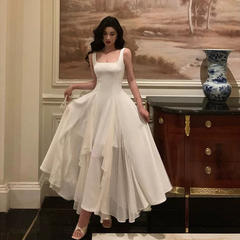Gorgeous A line Square Neckline Sleeveless White Date Night Dress Prom Dresses Birthday Outfits