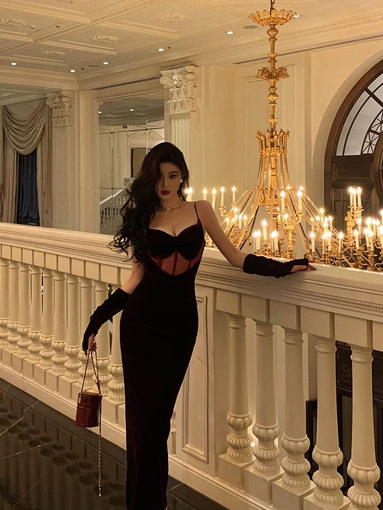 Classy Mermaid Spaghetti Straps Sleeveless Burgundy Velvet Prom Dresses Birthday Outfits