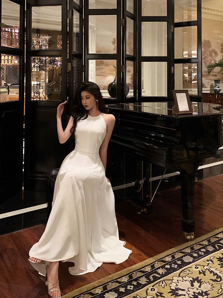 French A Line Jewel Sleeveless White Chiffon Prom Dresses Birthday Outfits