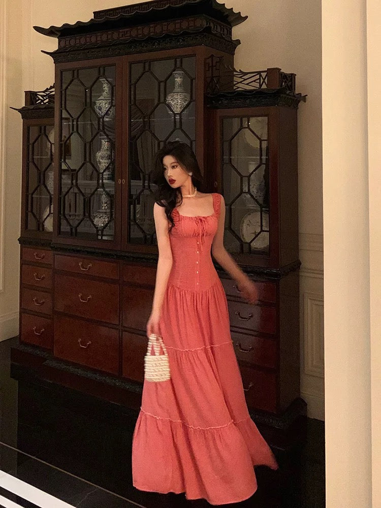 Sexy A Line Square Neckline Pink Long Prom Dresses Birthday Outfits