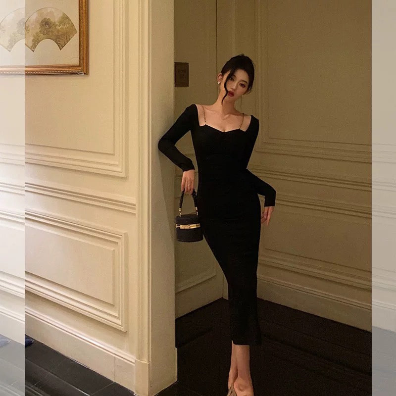 Sexy Sheath Long Sleeves Black Prom Dresses Birthday Outfits