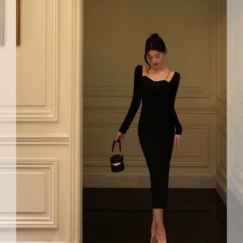 Sexy Sheath Long Sleeves Black Prom Dresses Birthday Outfits