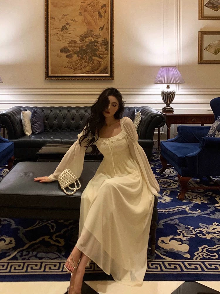 Gorgeous A Line Square Neckline Long Sleeves Ivory Date Night Dress Prom Dresses Birthday Outfit