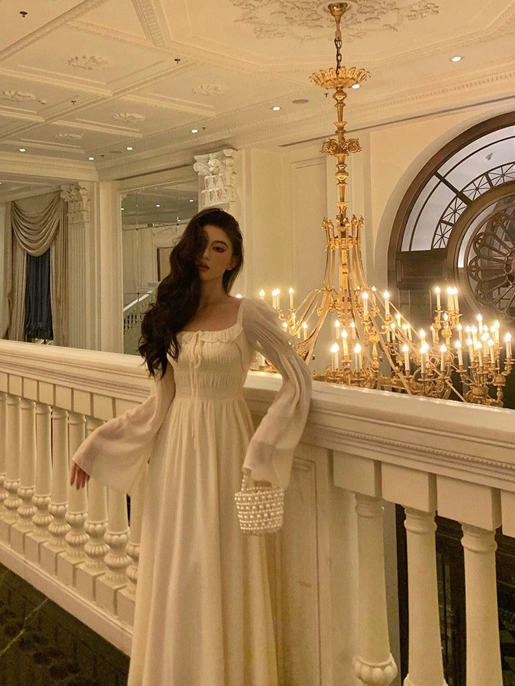 Gorgeous A Line Square Neckline Long Sleeves Ivory Date Night Dress Prom Dresses Birthday Outfit