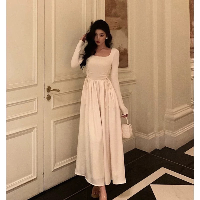 Simple A Line Square Neckline Long Sleeves Ankle Length Prom Dresses Birthday Outfits