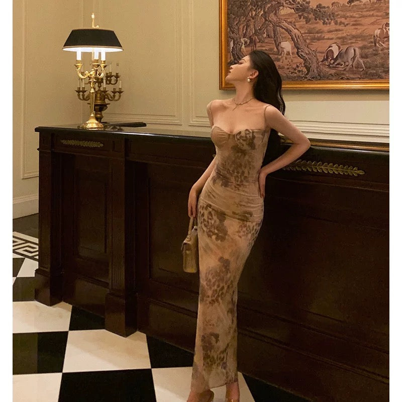 Sexy Sheath Spaghetti Straps Champagne Floral Prom Dresses Birthday Outfits