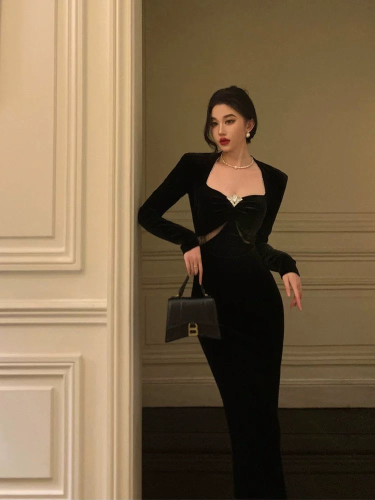 Gorgeous Sheath Strapless Long Sleeves Black Date Night Dress Prom Dresses Birthday Outfit