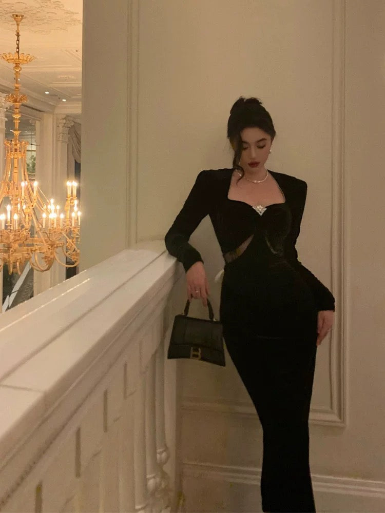 Gorgeous Sheath Strapless Long Sleeves Black Date Night Dress Prom Dresses Birthday Outfit