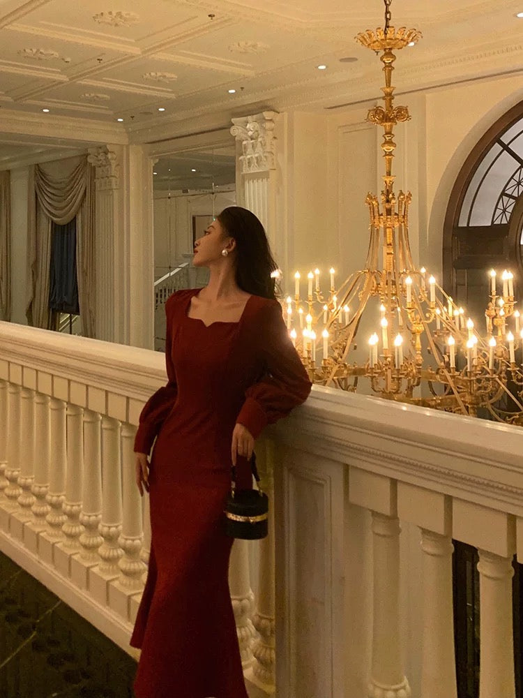 Sexy Sheath Square Neckline Red Date Night Dress Prom Dresses Birthday Outfit