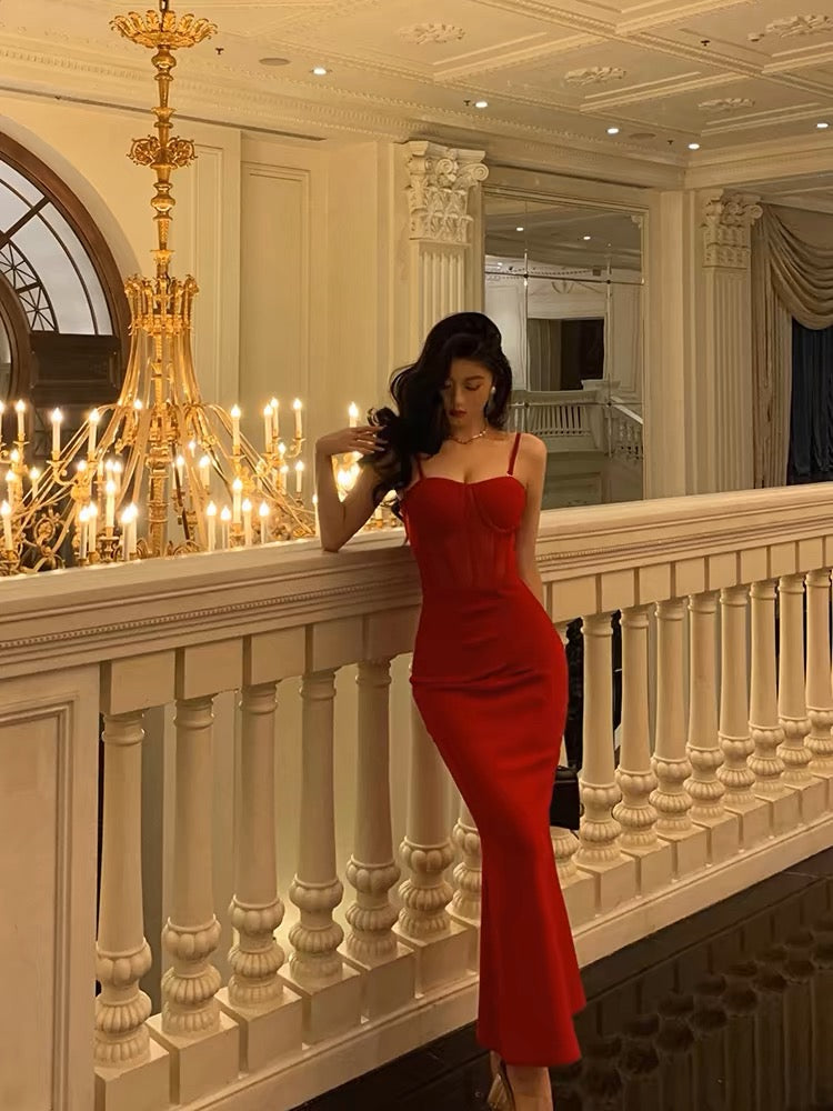 Sexy Sheath Spaghetti Straps Sleeveless Red Date Night Dress Prom Dresses Birthday Outfits