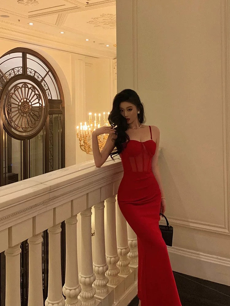 Sexy Sheath Spaghetti Straps Sleeveless Red Date Night Dress Prom Dresses Birthday Outfits