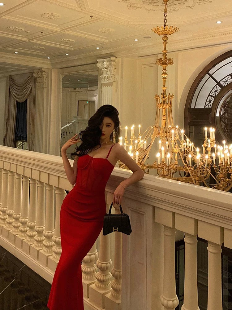 Sexy Sheath Spaghetti Straps Sleeveless Red Date Night Dress Prom Dresses Birthday Outfits