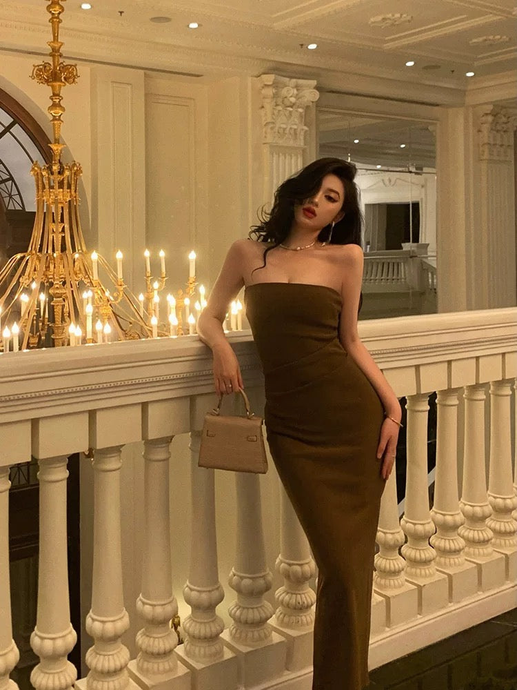 Gorgeous Sheath Strapless Date Night Dress Brown Prom Dresses Birthday Outfits