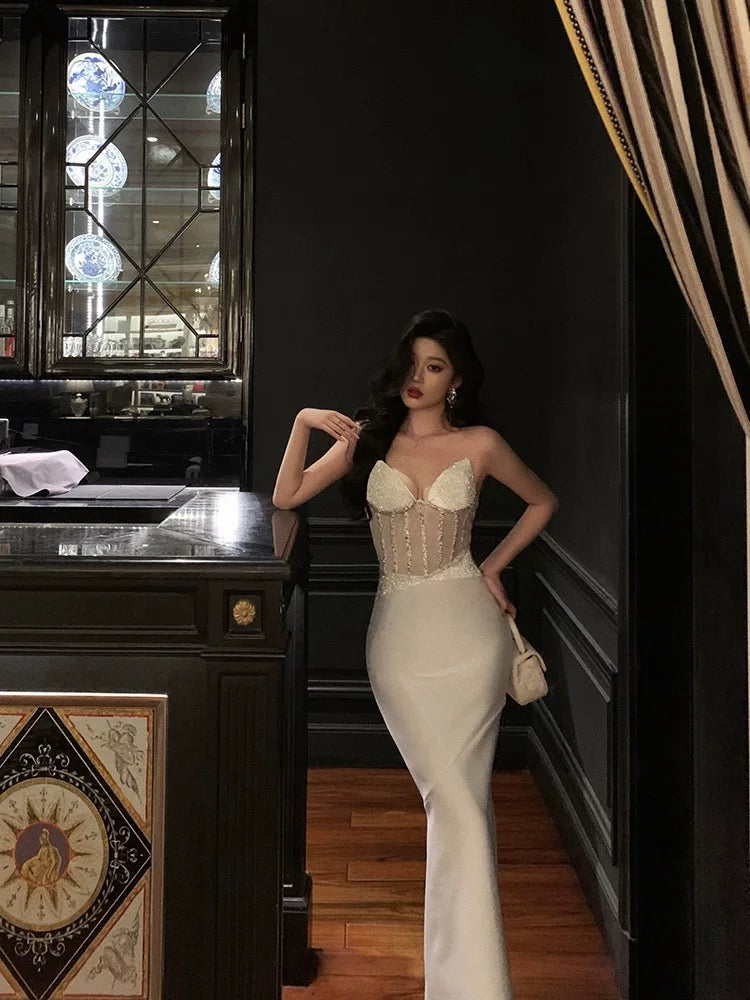 Gorgeous Mermaid Sweetheart Date Night Dress White Prom Dresses Party Dress Birthday Outfits