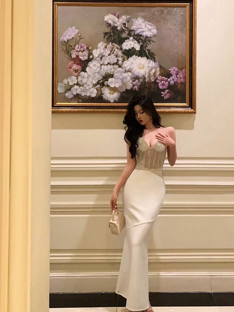 Gorgeous Mermaid Sweetheart Date Night Dress White Prom Dresses Party Dress Birthday Outfits