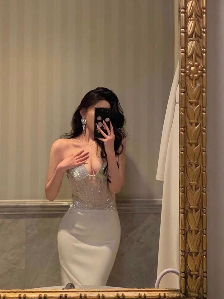 Gorgeous Mermaid Sweetheart Date Night Dress White Prom Dresses Party Dress Birthday Outfits