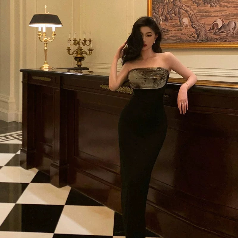 Gorgeous Sheath Strapless Date Night Dress Black Prom Dresses Party Dress Birthday Outfits