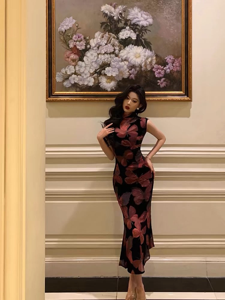 Gorgeous Sheath High Neckline Floral Date Night Dress Prom Dresses Party Dress Birthday Outfits