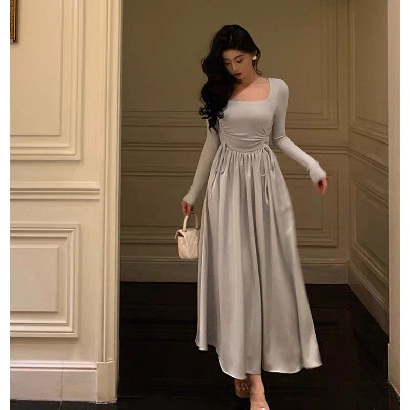Stunning A line Square Neckline Long Sleeves Date Night Dress Prom Dresses Birthday Outfit