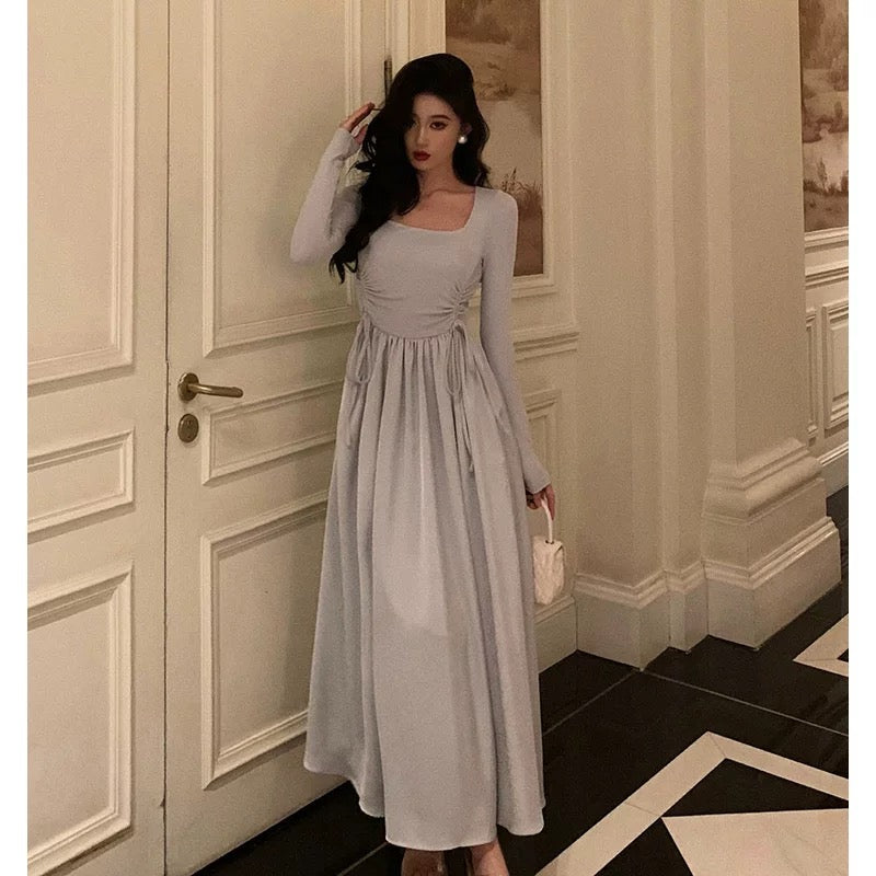 Stunning A line Square Neckline Long Sleeves Date Night Dress Prom Dresses Birthday Outfit