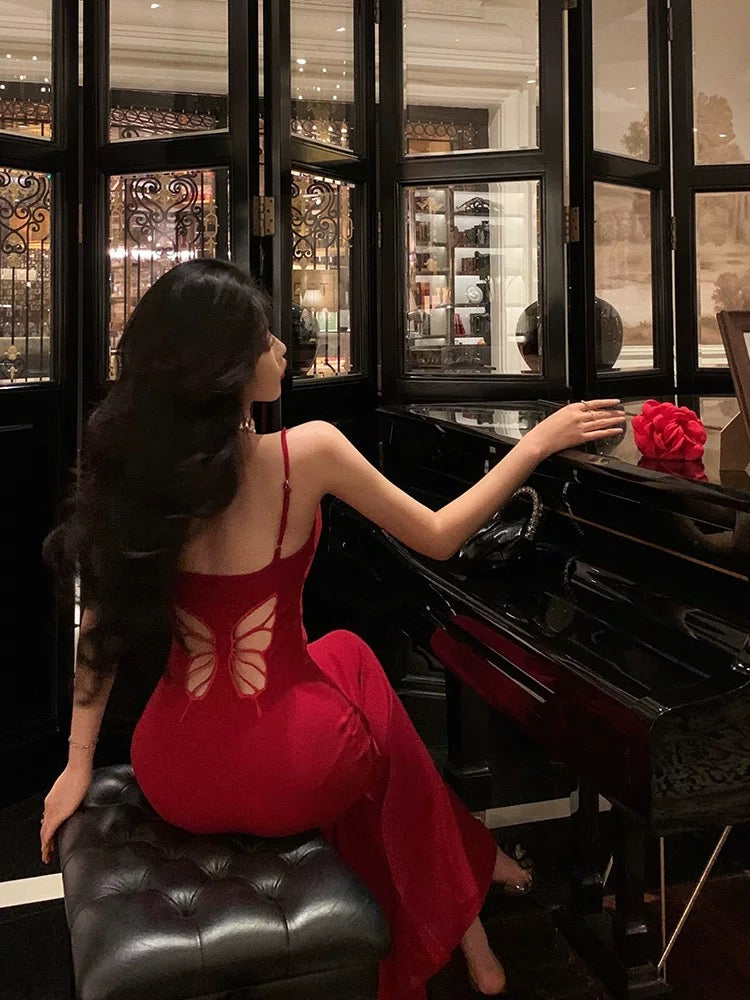 Gorgeous Sheath Spaghetti Straps Red Date Night Dress Prom Dresses Party Dress Birthday Outfits