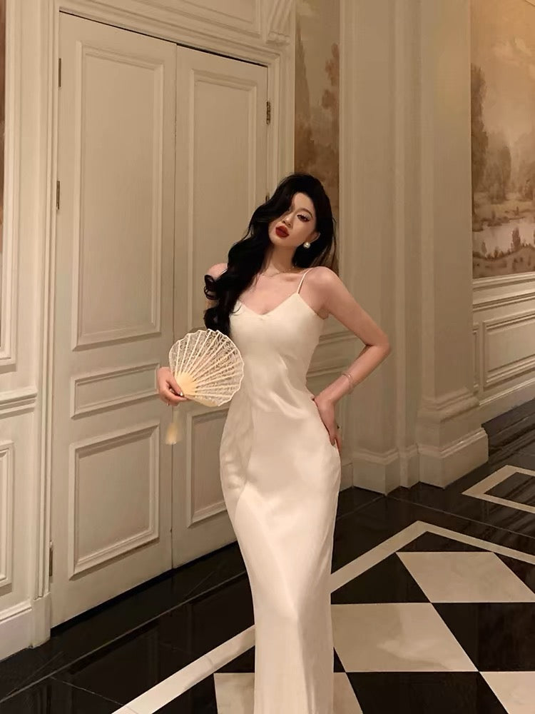 Stunning Mermaid Spaghetti Straps White Date Night Dress Prom Dresses Birthday Outfit