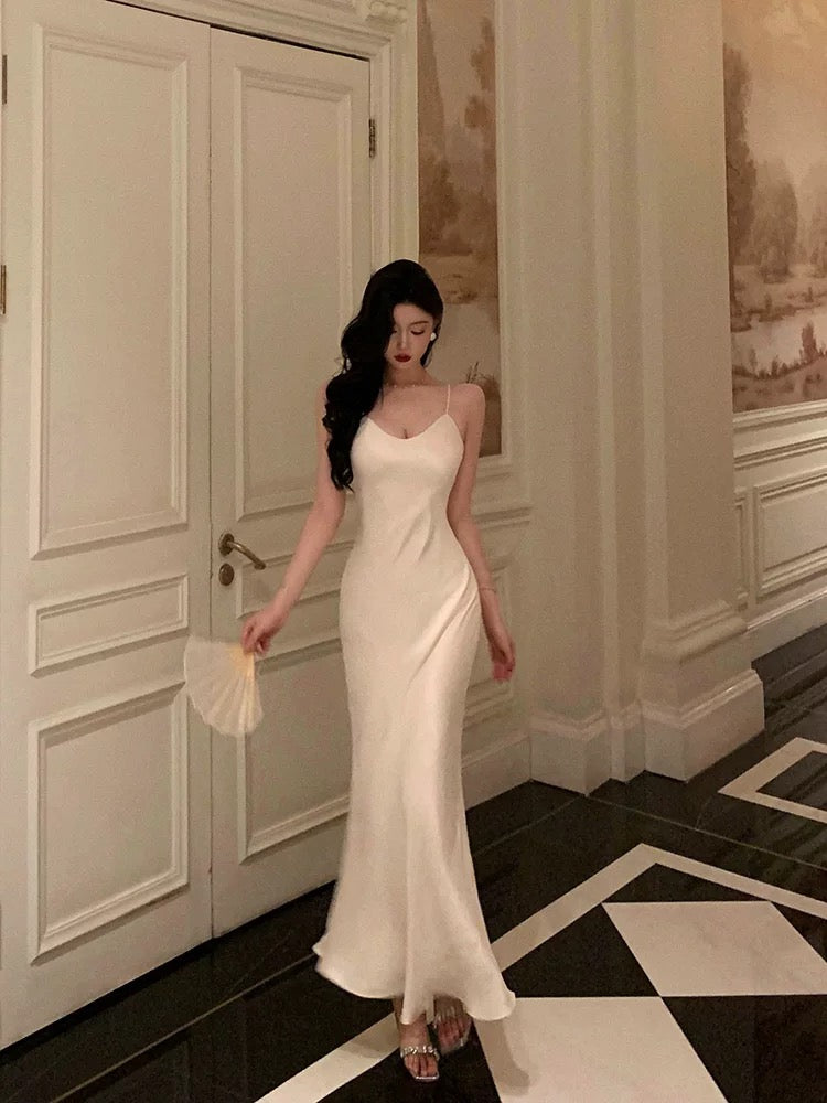 Stunning Mermaid Spaghetti Straps White Date Night Dress Prom Dresses Birthday Outfit