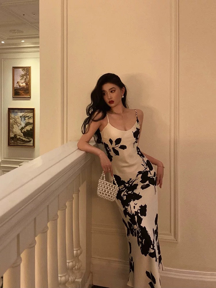 Stunning Sheath Spaghetti Straps Floral White Date Night Dress Prom Dresses Birthday Outfit