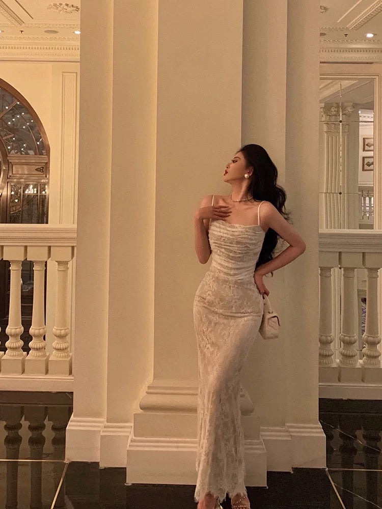 Stunning Sheath Spaghetti Straps Sleeveless Lace Date Night Dress Prom Dresses Birthday Party Outfit